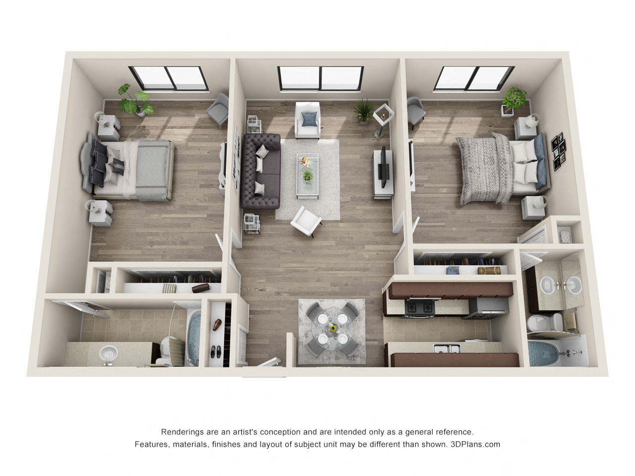 Floor plan for 2 beds, 2 baths, 880 sqft